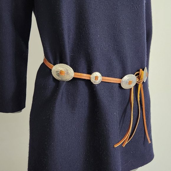 Vintage Western Style Braided Tie Waist Concho Belt With Metal Plates Size M/L - Picture 4 of 9